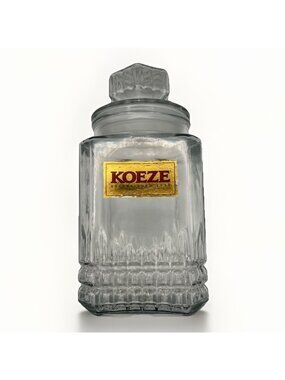 Koeze Glass Candy Jar w Lid Ribbed Clear Apothecary Countertop Canister 9.5”